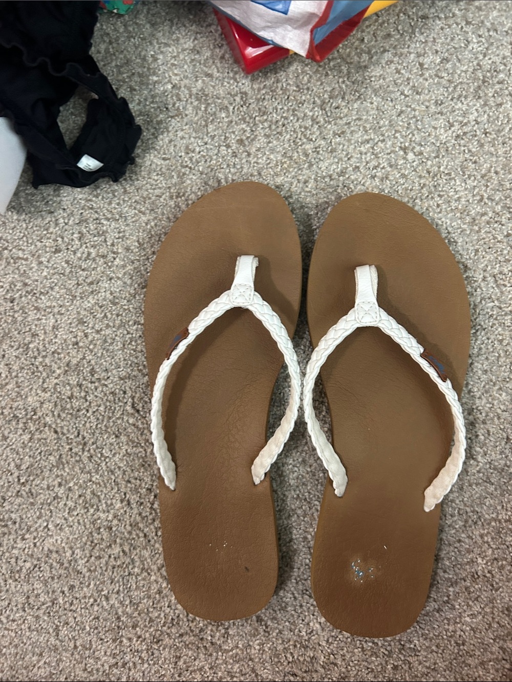 Flojos White Braided Strap Sandals with Tan Footbed
